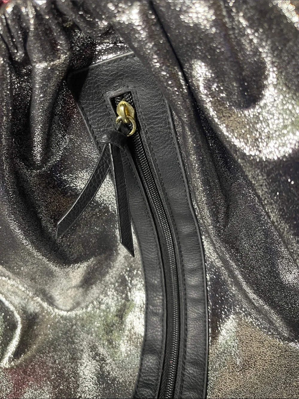 Metallic Silver Drawstring Women’s Backpack (16.5x 14)